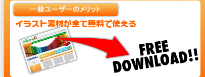 一般ユーザーのメリット「イラスト素材が全て無料で使える！」